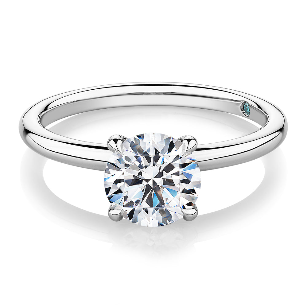 Premium Certified Laboratory Created Diamond, 1.50 carat round brilliant solitaire engagement ring in 18 carat white gold