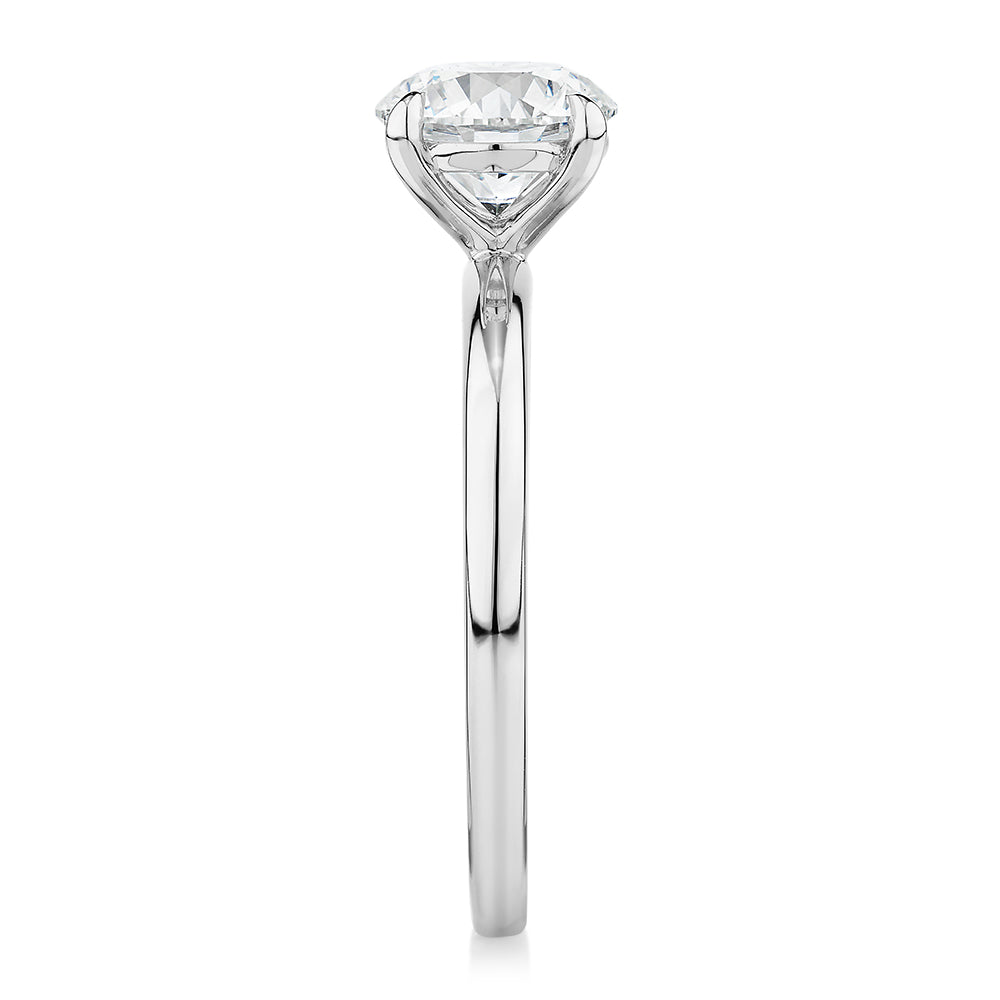 Premium Certified Laboratory Created Diamond, 1.50 carat round brilliant solitaire engagement ring in 14 carat white gold