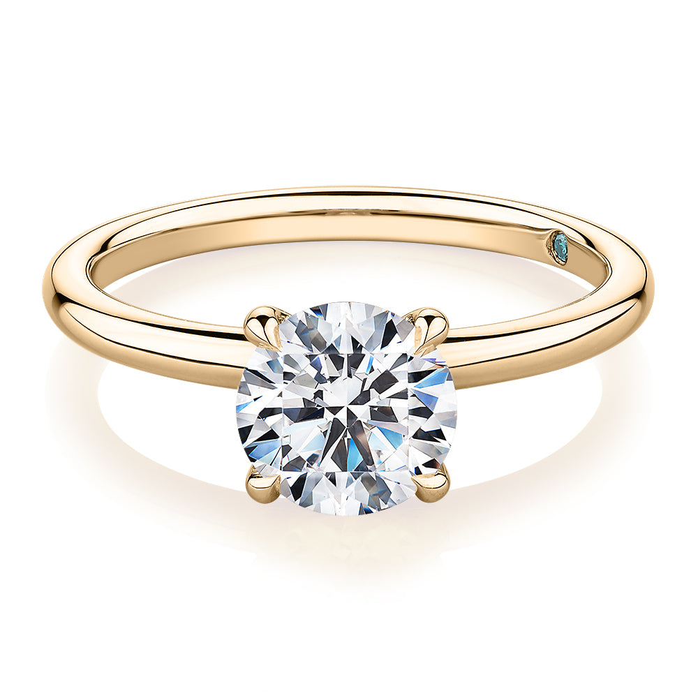 Premium Certified Laboratory Created Diamond, 1.50 carat round brilliant solitaire engagement ring in 18 carat yellow gold