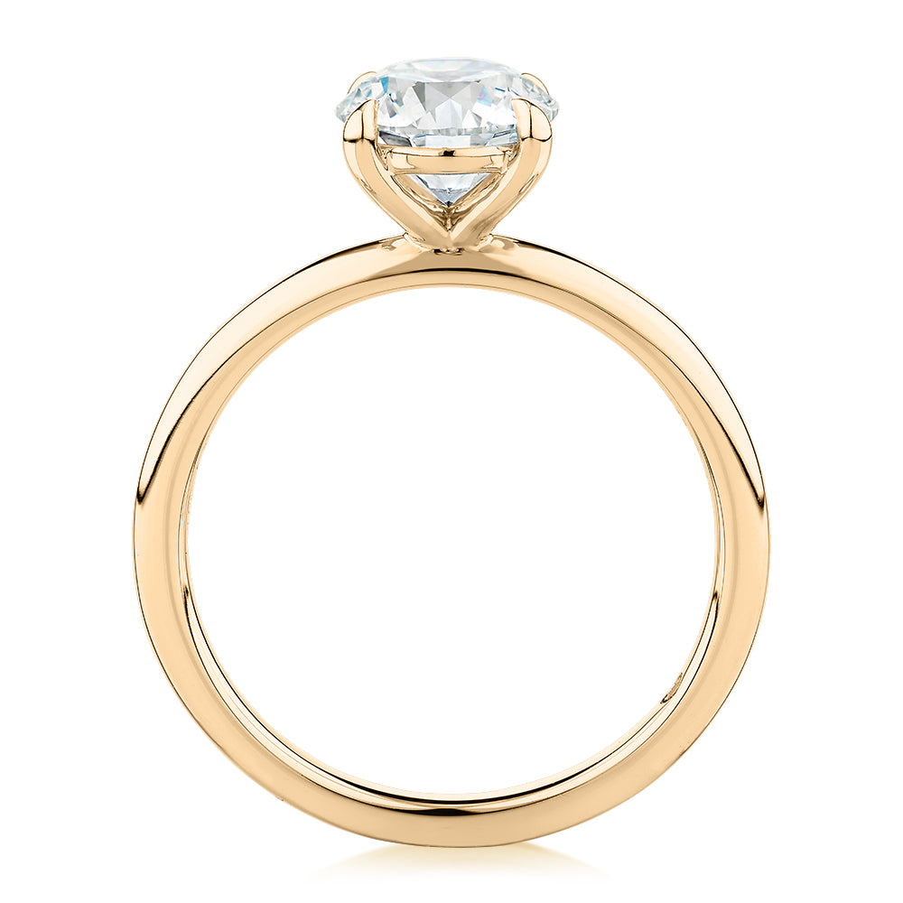Premium Certified Laboratory Created Diamond, 1.50 carat round brilliant solitaire engagement ring in 18 carat yellow gold