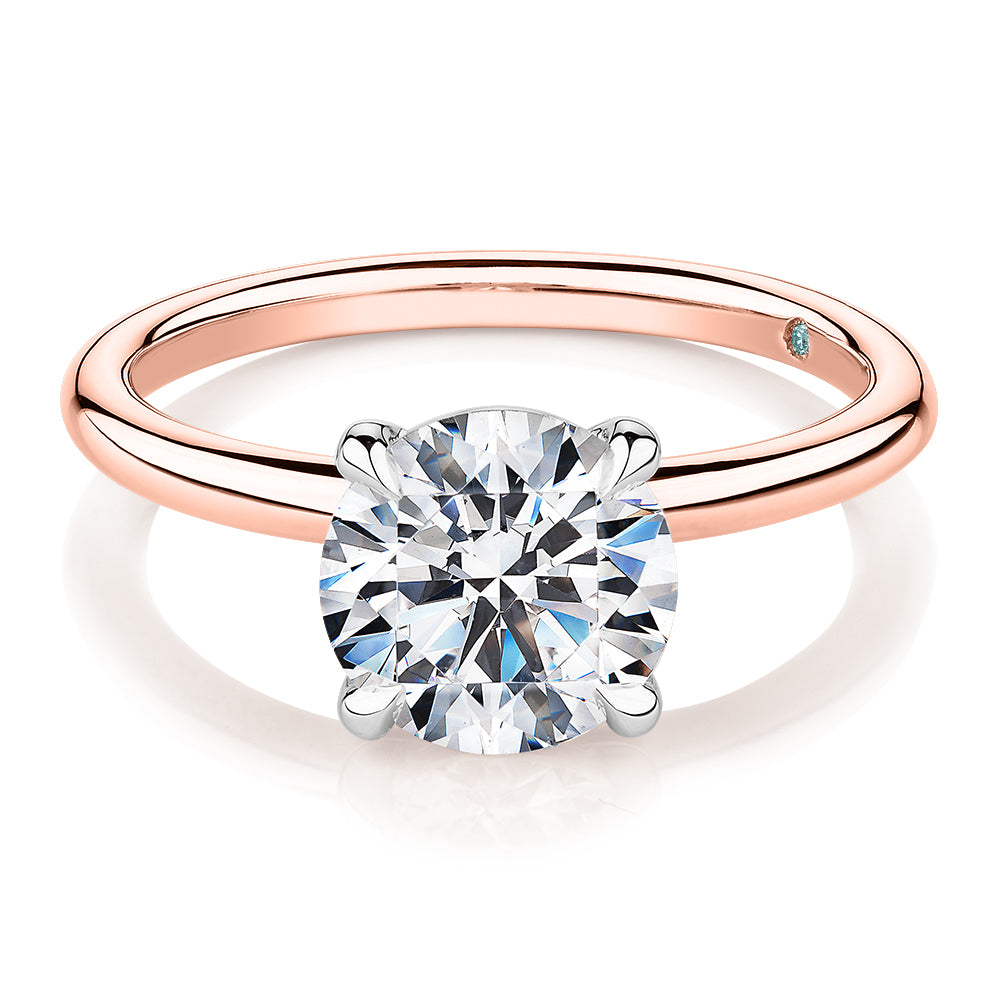 Premium Certified Lab-Grown Diamond, 2.00 carat round brilliant solitaire engagement ring in 14 carat rose and white gold