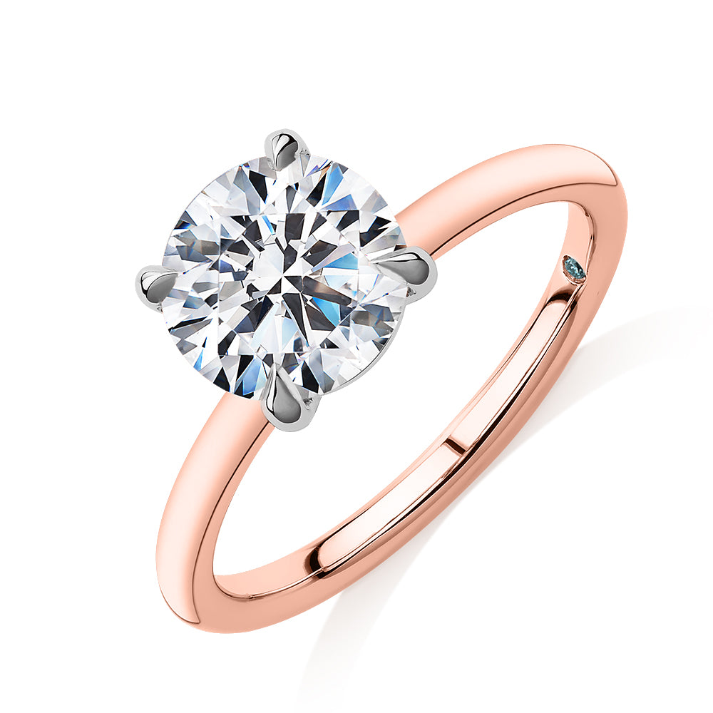 Premium Certified Lab-Grown Diamond, 2.00 carat round brilliant solitaire engagement ring in 14 carat rose and white gold
