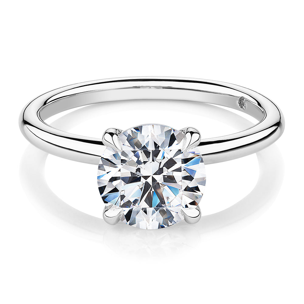 Signature Simulant Diamond 2.00 carat* round brilliant solitaire engagement ring in 14 carat white gold