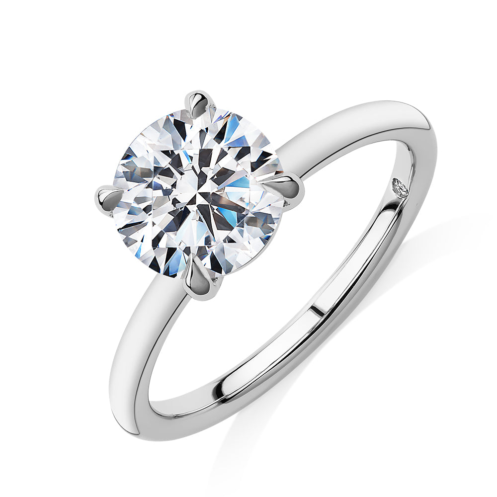 Signature Simulant Diamond 2.00 carat* round brilliant solitaire engagement ring in 14 carat white gold