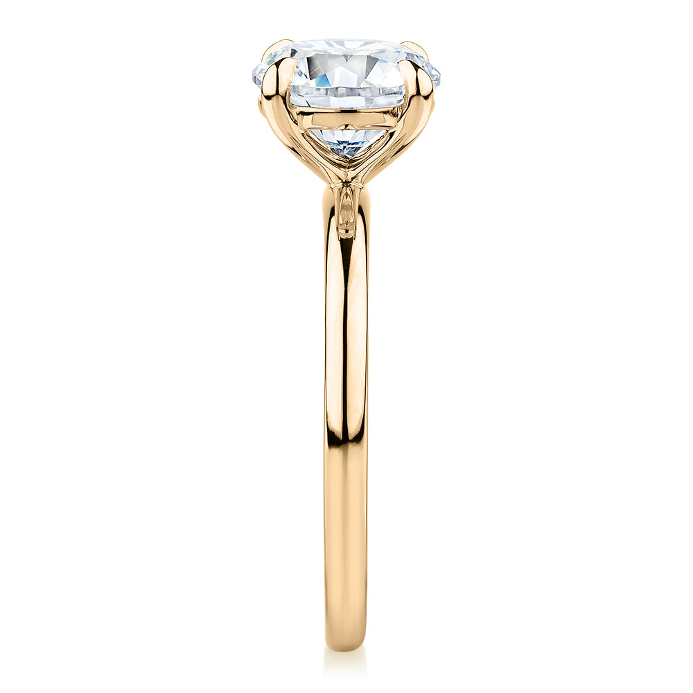 Signature Simulant Diamond 2.00 carat* round brilliant solitaire engagement ring in 14 carat yellow gold