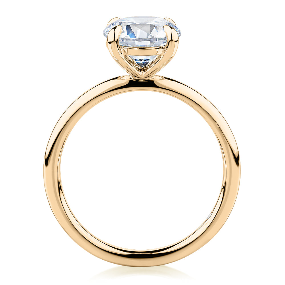 Signature Simulant Diamond 2.00 carat* round brilliant solitaire engagement ring in 14 carat yellow gold