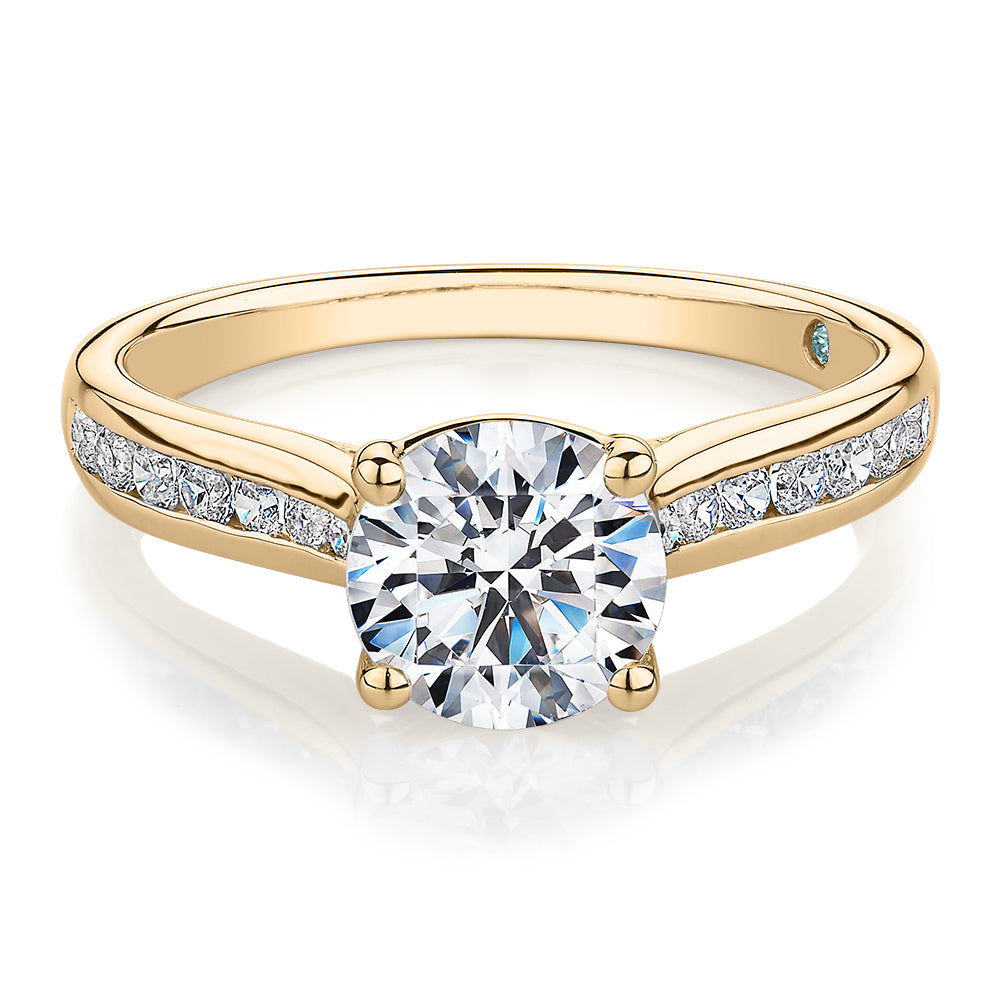 Premium Certified Lab-Grown Diamond, 1.88 carat TW round brilliant shouldered engagement ring in 14 carat yellow gold