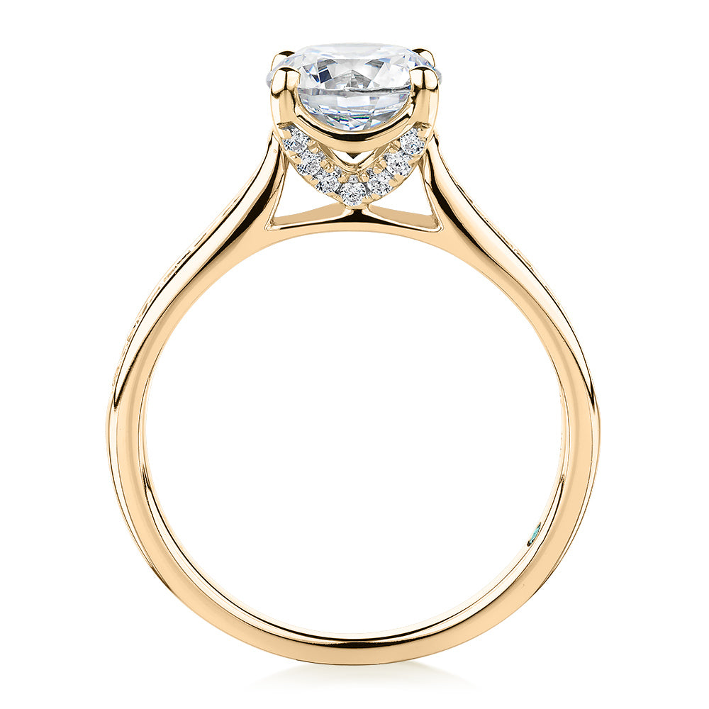Premium Certified Lab-Grown Diamond, 1.88 carat TW round brilliant shouldered engagement ring in 14 carat yellow gold