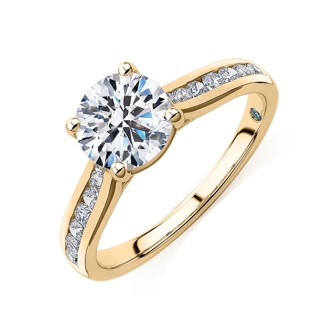 Premium Certified Lab-Grown Diamond, 1.88 carat TW round brilliant shouldered engagement ring in 14 carat yellow gold