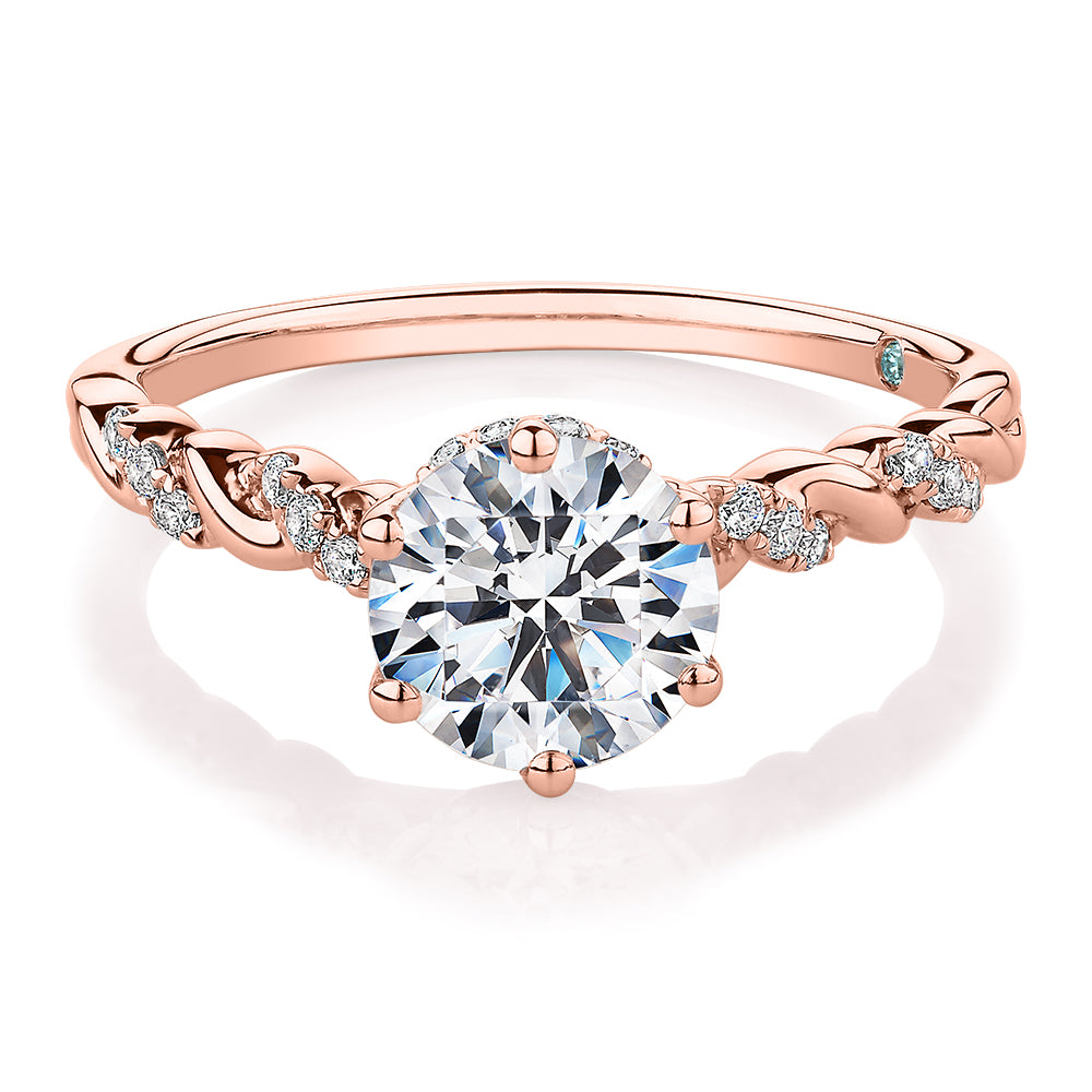Premium Certified Lab-Grown Diamond, 1.70 carat TW round brilliant shouldered engagement ring in 14 carat rose gold