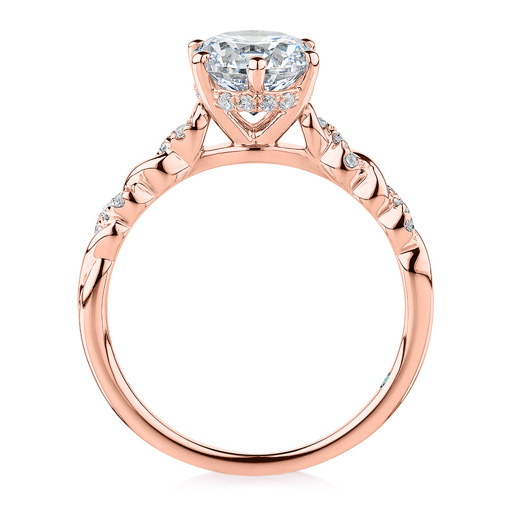 Premium Certified Lab-Grown Diamond, 1.70 carat TW round brilliant shouldered engagement ring in 14 carat rose gold
