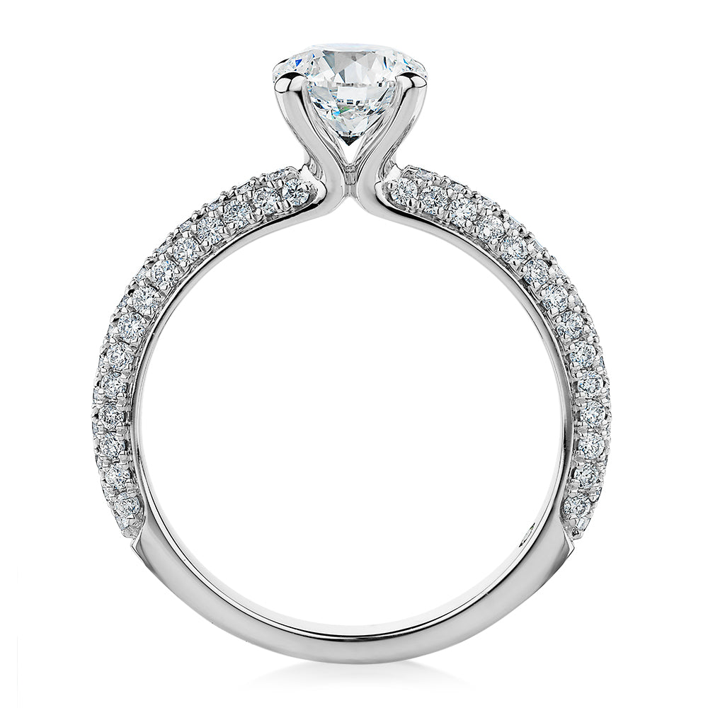 Signature Simulant Diamond 1.55 carat* TW round brilliant shouldered solitaire engagement ring in 14 carat rose and white gold