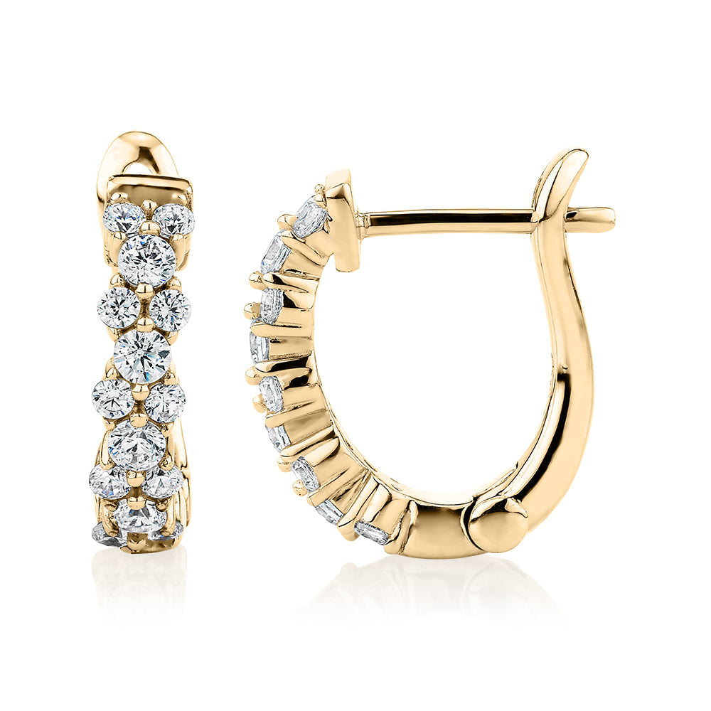 Round Brilliant Signature Simulant hoop earrings in 18 carat yellow gold vermeil