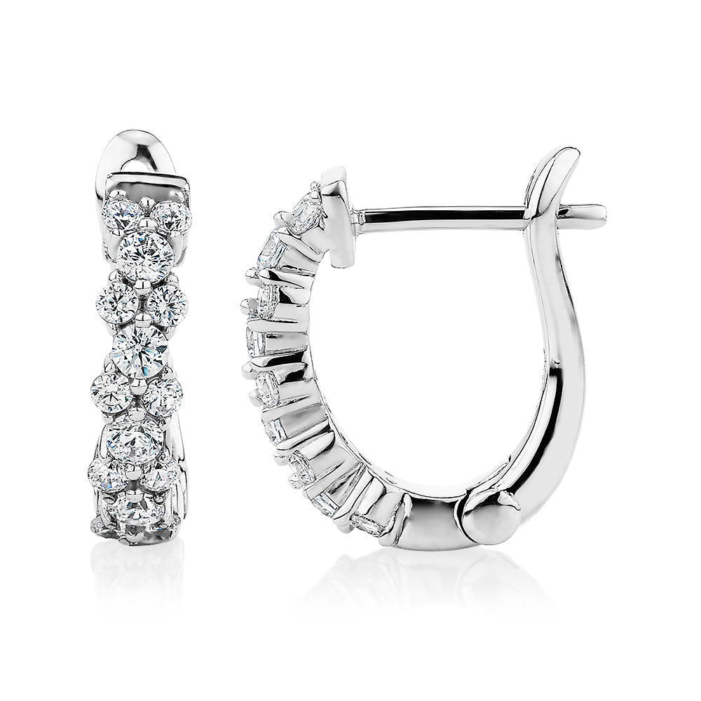 Round Brilliant hoop earrings with 0.54 carats* of diamond simulants in sterling silver