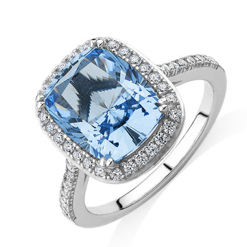 Dress ring with blue topaz simulant and 0.3 carats* of diamond simulants in sterling silver secondary view