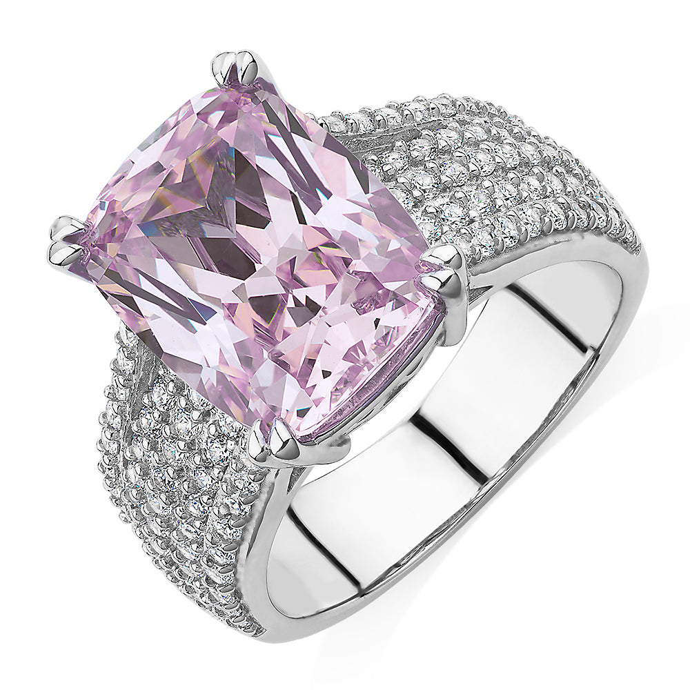 Dress ring with 7.44 carats* of diamond simulants in sterling silver