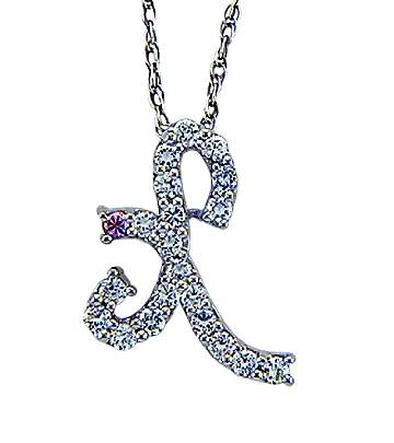 Fancy initial pendant with pink and purple accents in sterling silver 'X'