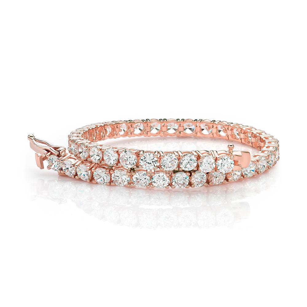 Round Brilliant tennis bracelet with 11 carats* of diamond simulants in 10 carat rose gold