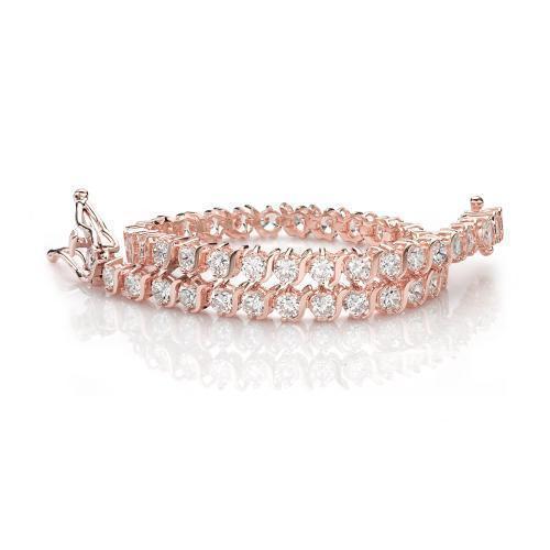 Round Brilliant tennis bracelet with 5.28 carats* of diamond simulants in 10 carat rose gold