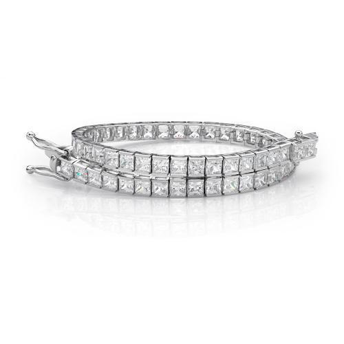 Princess Cut tennis bracelet with 10.26 carats* of diamond simulants in 10 carat white gold