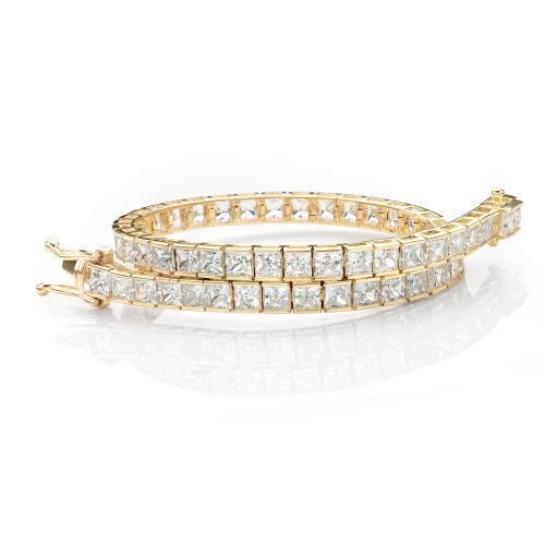 Princess Cut tennis bracelet with 10.26 carats* of diamond simulants in 10 carat yellow gold