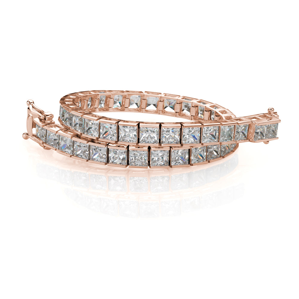 Princess Cut tennis bracelet with 18.72 carats* of diamond simulants in 10 carat rose gold
