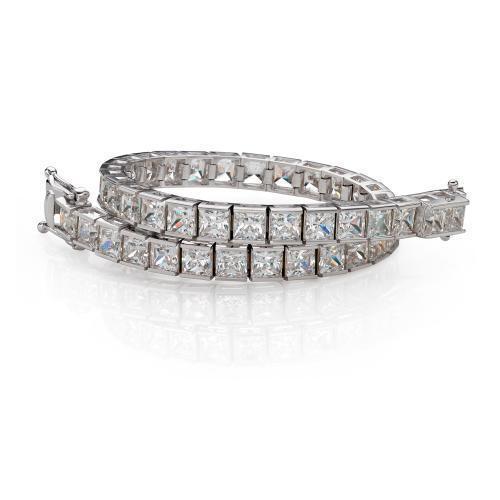 Princess Cut tennis bracelet with 17.16 carats* of diamond simulants in 10 carat white gold