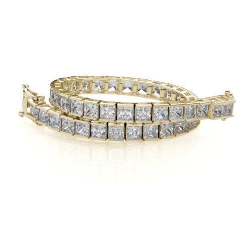 Princess Cut tennis bracelet with 17.16 carats* of diamond simulants in 10 carat yellow gold