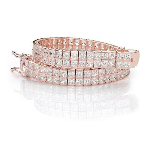 Princess Cut tennis bracelet with 20.52 carats* of diamond simulants in 10 carat rose gold