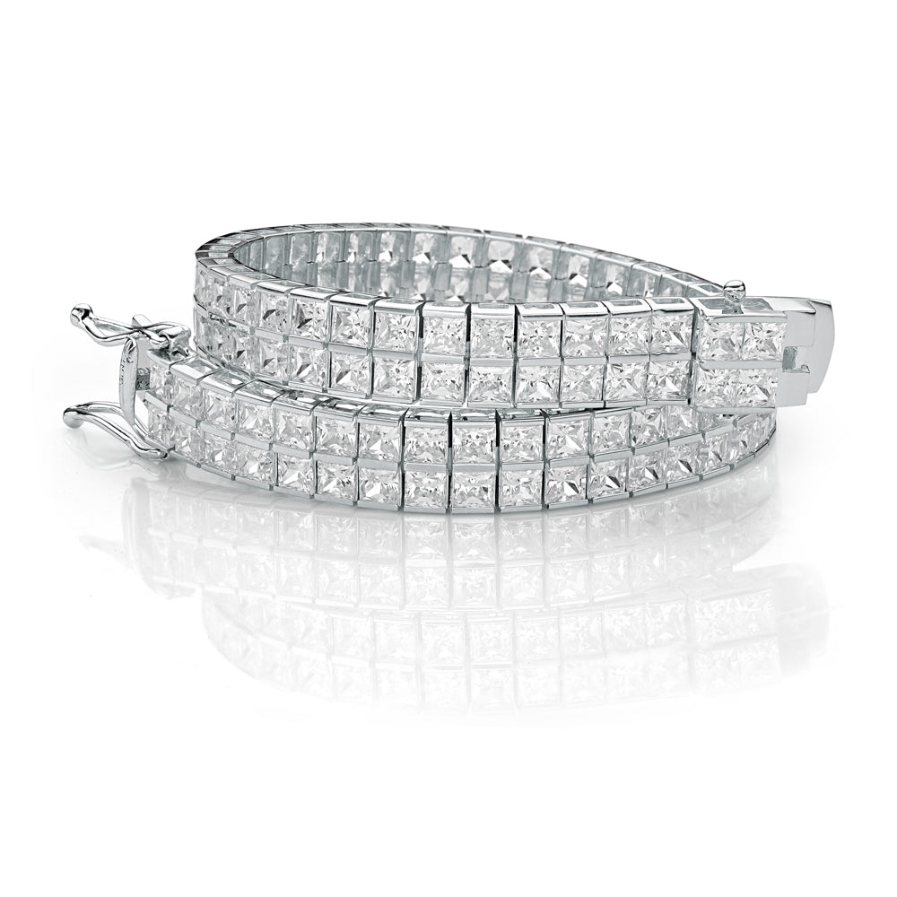Princess Cut tennis bracelet with 22.68 carats* of diamond simulants in 10 carat white gold