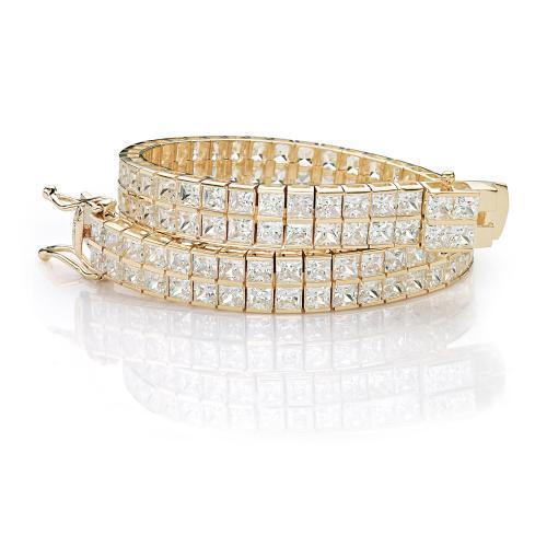 Princess Cut tennis bracelet with 20.52 carats* of diamond simulants in 10 carat yellow gold
