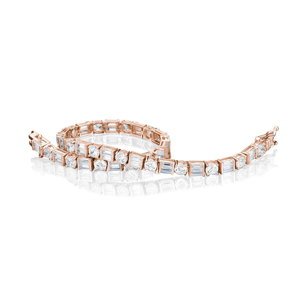 Round Brilliant and Baguette tennis bracelet with 10.07 carats* of diamond simulants in 10 carat rose gold