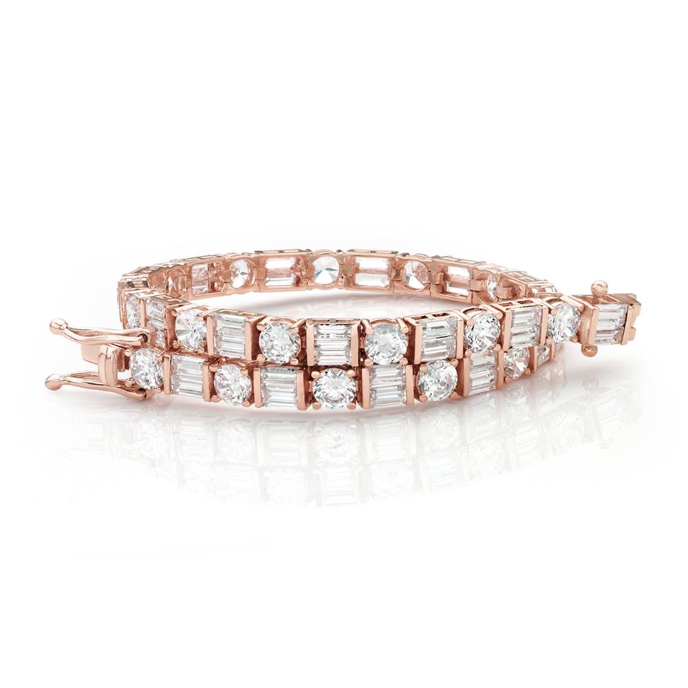 Round Brilliant and Baguette tennis bracelet with 10.07 carats* of diamond simulants in 10 carat rose gold