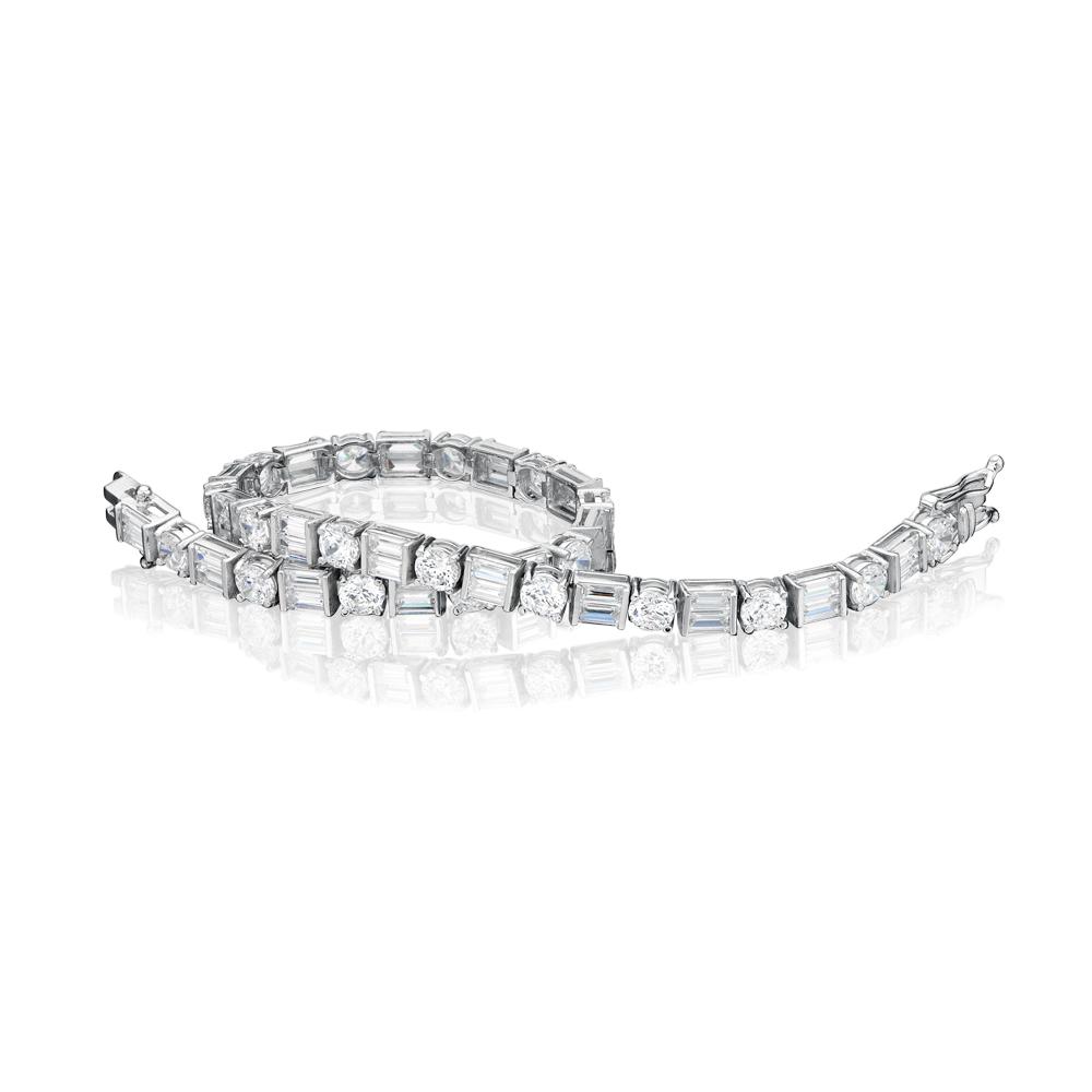 Round Brilliant and Baguette tennis bracelet with 10.07 carats* of diamond simulants in 10 carat white gold