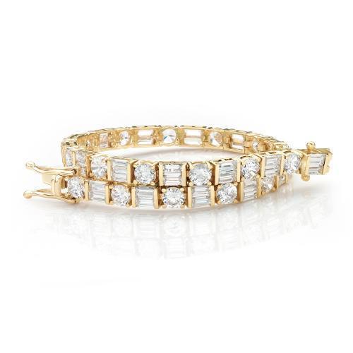 Round Brilliant and Baguette tennis bracelet with 10.07 carats* of diamond simulants in 10 carat yellow gold