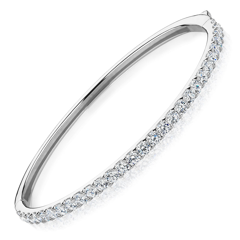 Round Brilliant bangle with diamond simulants in sterling silver