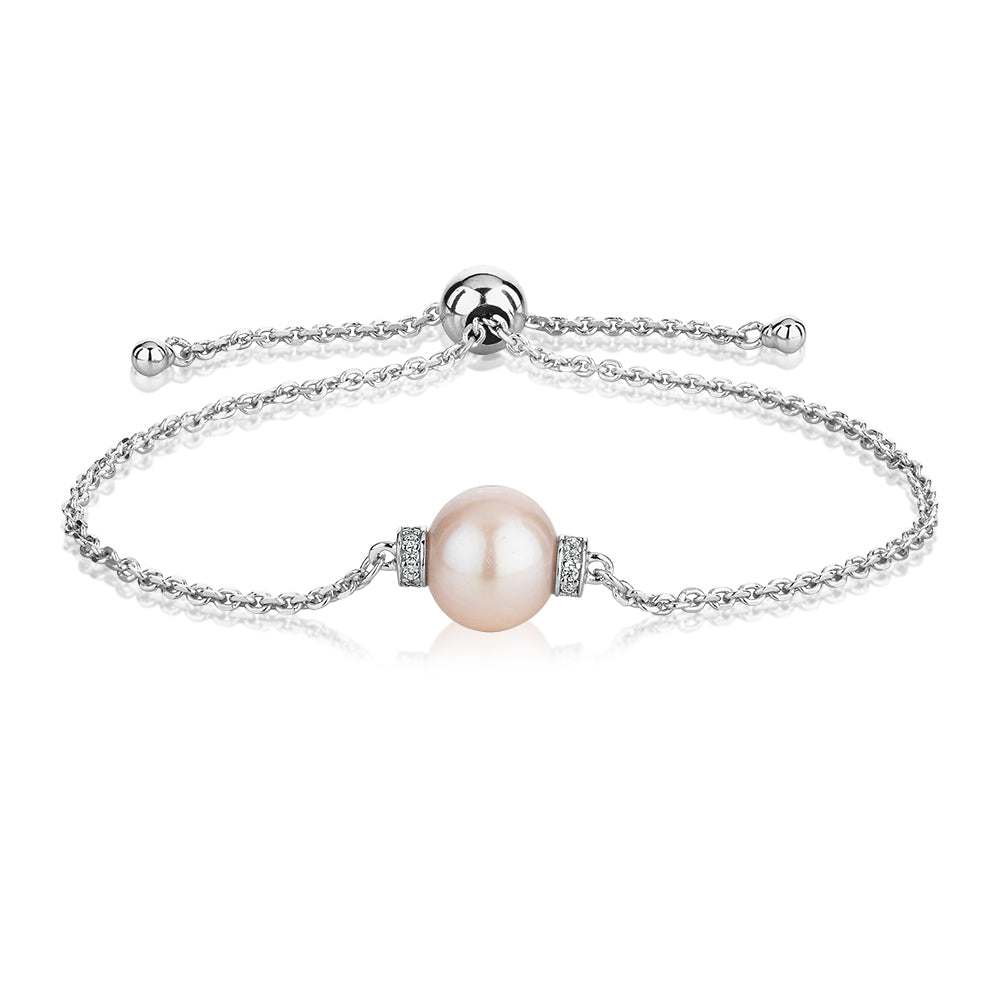 Cultured freshwater pearl slider bracelet in sterling silver