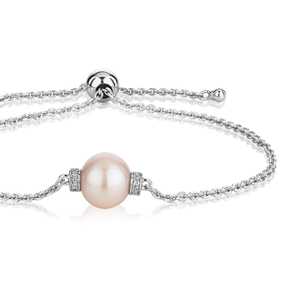 Cultured freshwater pearl slider bracelet in sterling silver