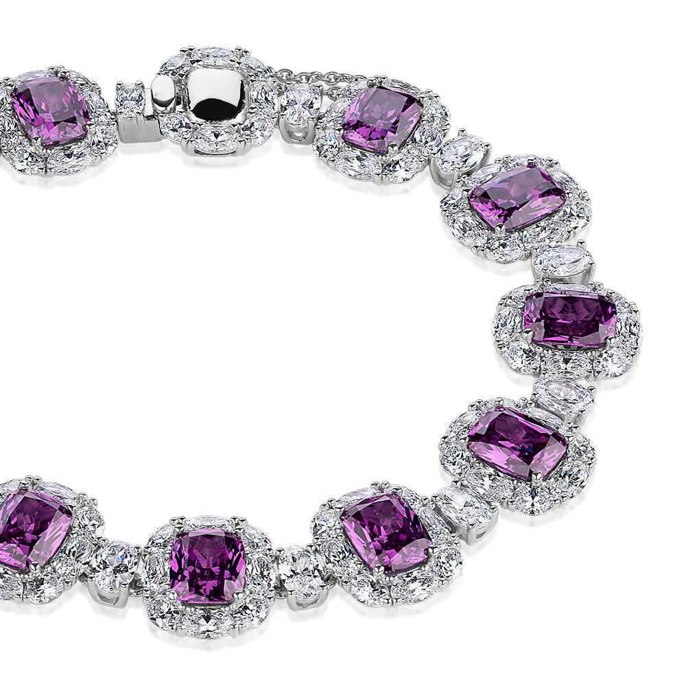Statement bracelet with amethyst simulants and 19.11 carats* of diamond simulants in sterling silver