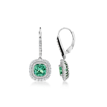 Cushion and Round Brilliant drop earrings with ocean green simulants and 0.96 carats* of diamond simulants in sterling silver secondary view