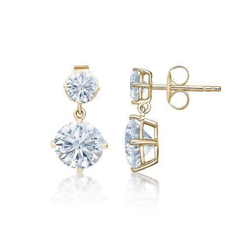 Round Brilliant drop earrings with 5 carats* of diamond simulants in 10 carat yellow gold