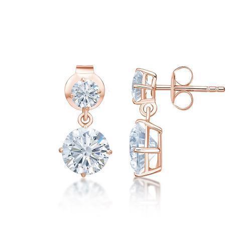 Round Brilliant drop earrings with 2.56 carats* of diamond simulants in 10 carat rose gold