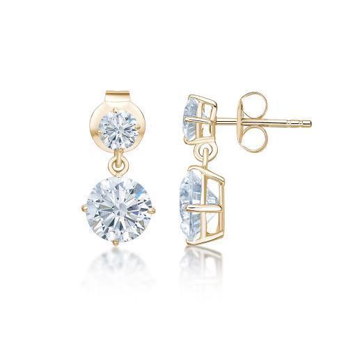 Round Brilliant drop earrings with 2.56 carats* of diamond simulants in 10 carat yellow gold