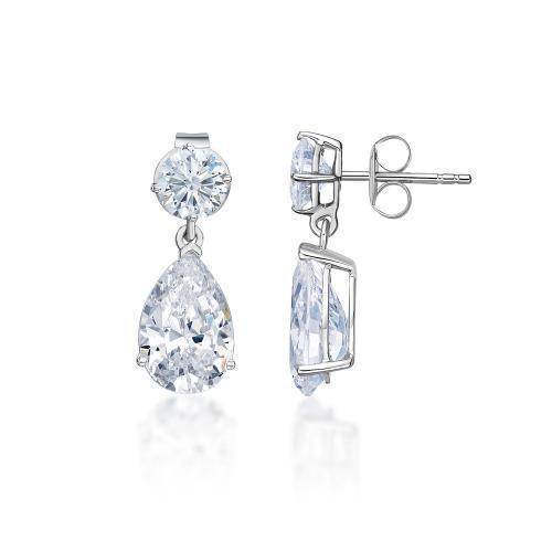 Pear and Round Brilliant drop earrings with 4.52 carats* of diamond simulants in 10 carat white gold