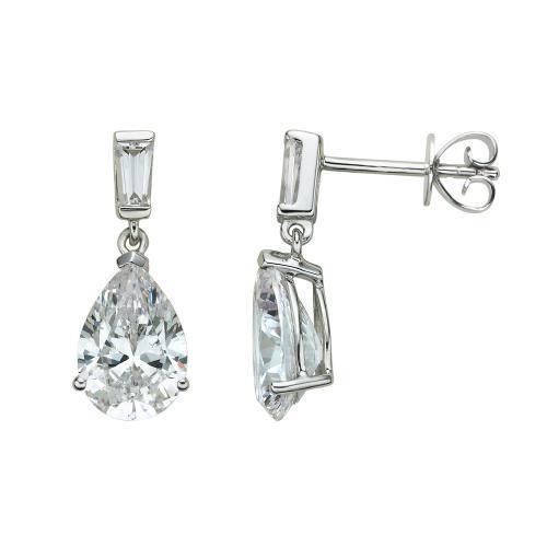 Pear and Baguette drop earrings with 3.9 carats* of diamond simulants in 10 carat white gold