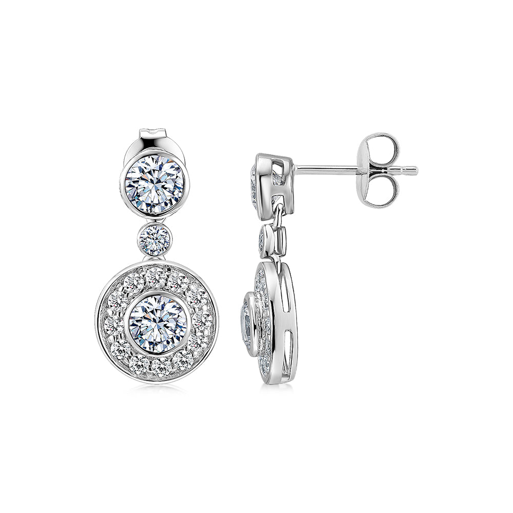 Round Brilliant halo stud earrings with 2.4 carats* of diamond simulants in 10 carat white gold