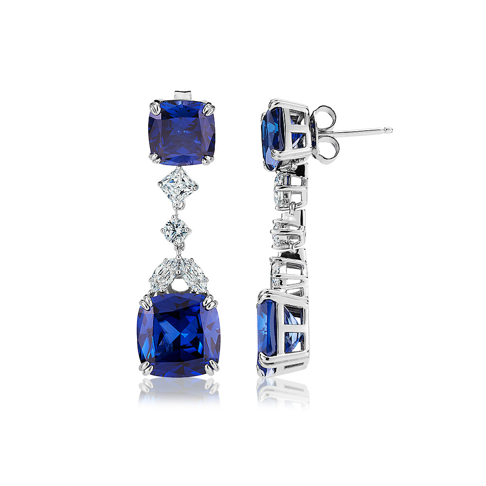 Statement earrings with sapphire simulants and 1.36 carats* of diamond simulants in sterling silver