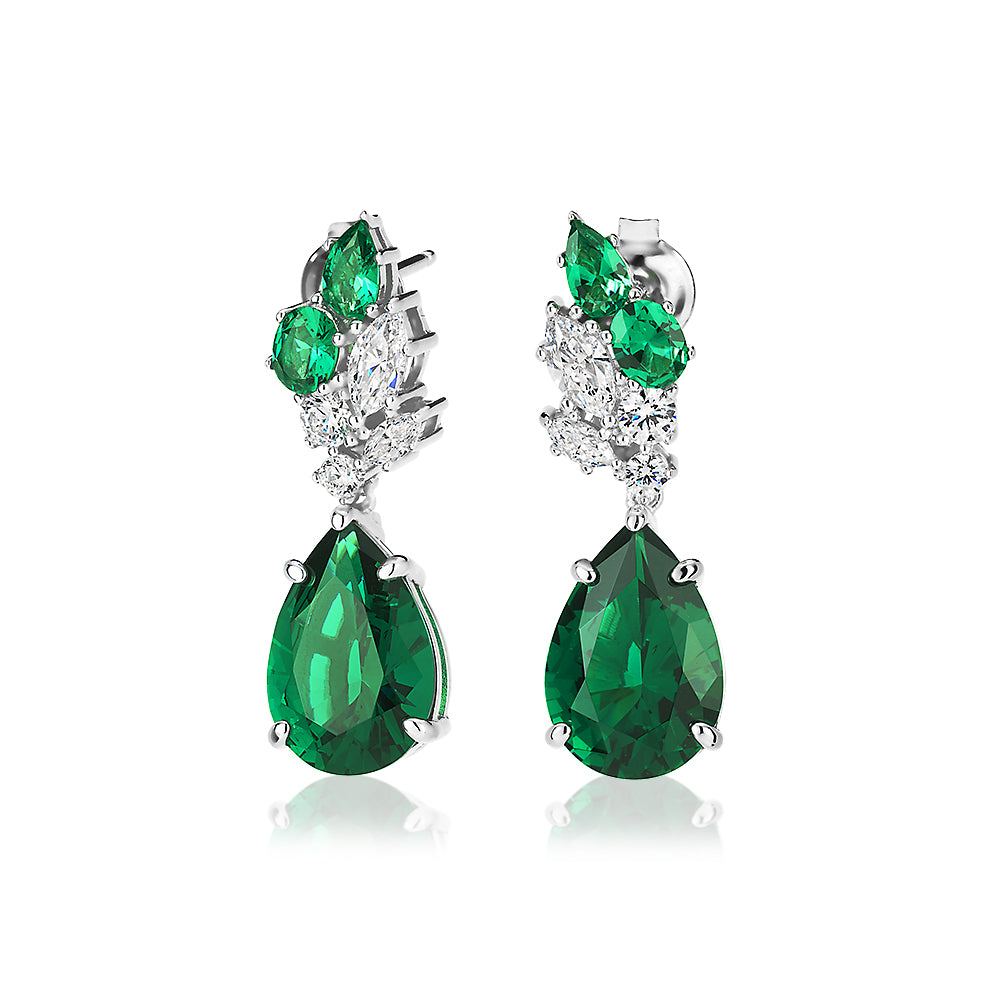 Statement earrings with emerald simulants and 1 carat* of diamond simulants in sterling silver
