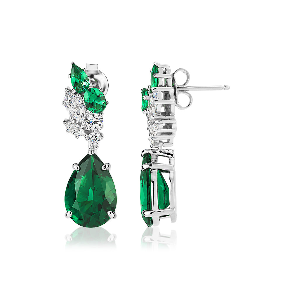Statement earrings with emerald simulants and 1 carat* of diamond simulants in sterling silver