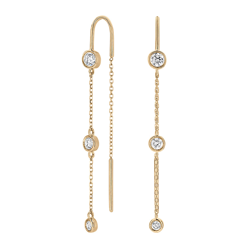 Round Brilliant drop earrings with 0.4 carats* of diamond simulants in 10 carat yellow gold